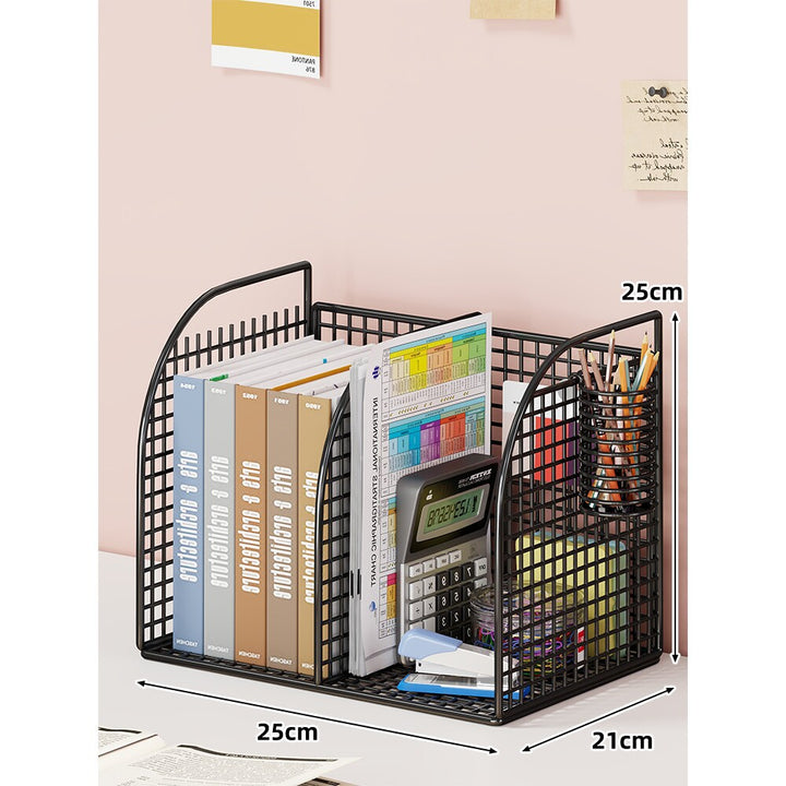 Metal Mesh Desktop File and Stationery Organizer with Triple Compartments