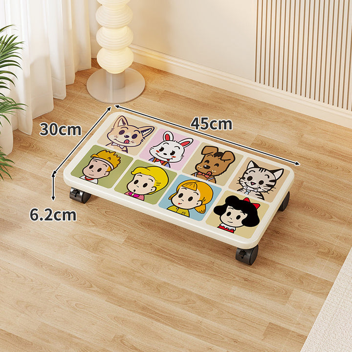 Low-Profile Under-Bed Rolling Storage Platform with Cartoon Top and Locking Casters