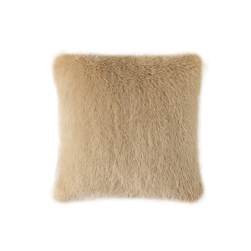 Rectangular faux fur decorative cushion with wavy plush surface