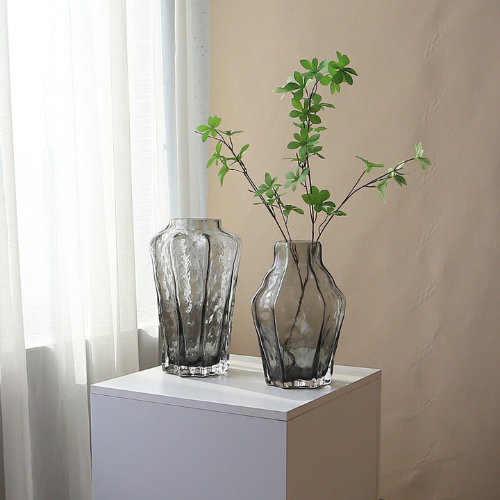 Tall Ribbed Art Glass Flower Vase Centerpiece