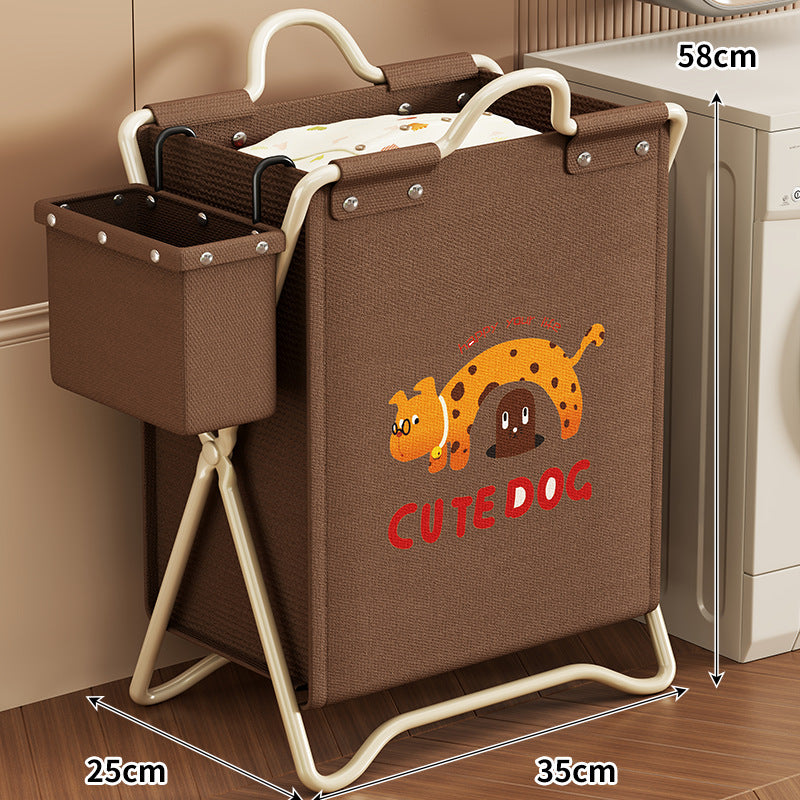 Foldable Canvas Laundry Hamper with Playful Puppy Print and Collapsible Metal Stand