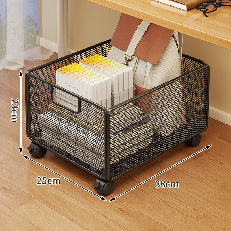 Under-Desk Mesh Rolling Storage Basket with Locking Swivel Casters and Integrated Carry Handle