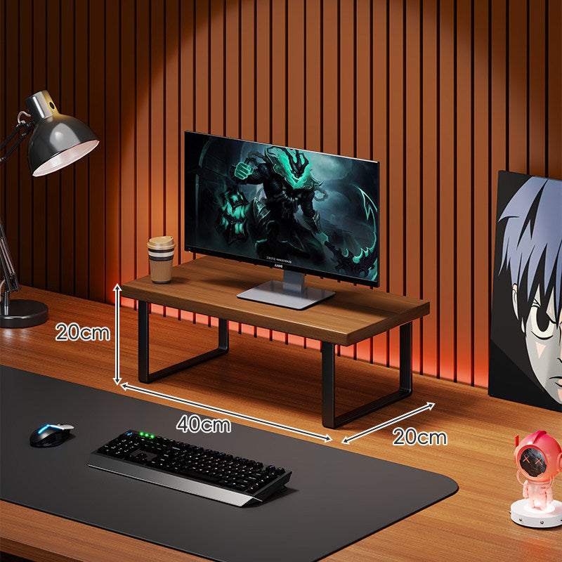 Elevated Solid Wood Ergonomic Monitor Riser Shelf with Metal Frame Stand
