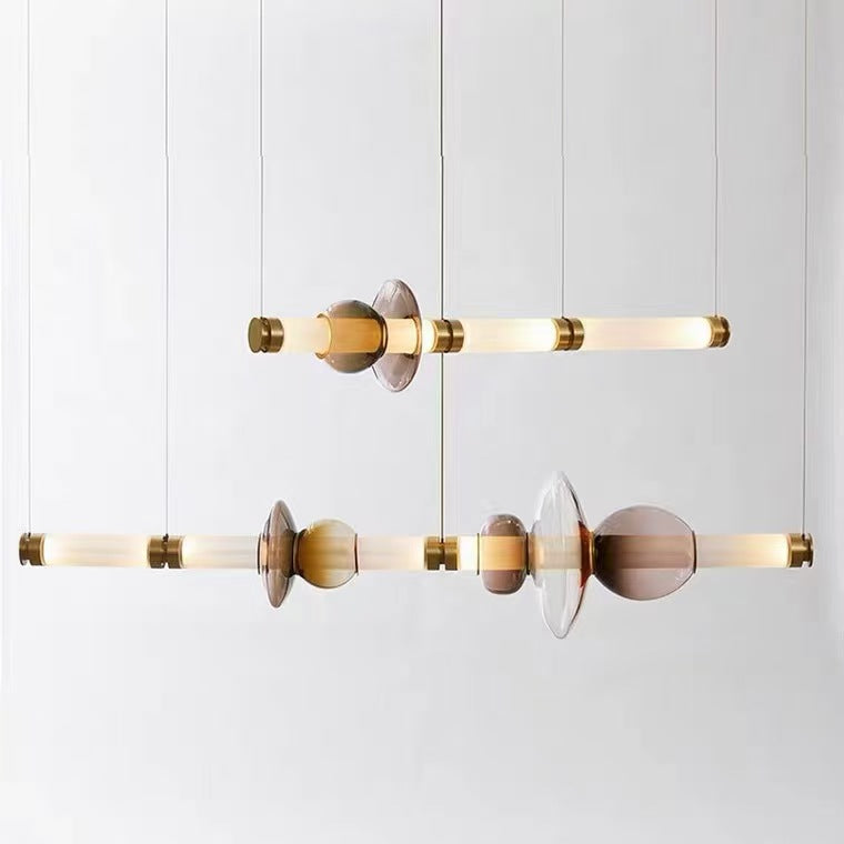Modern glass and wood chandelier