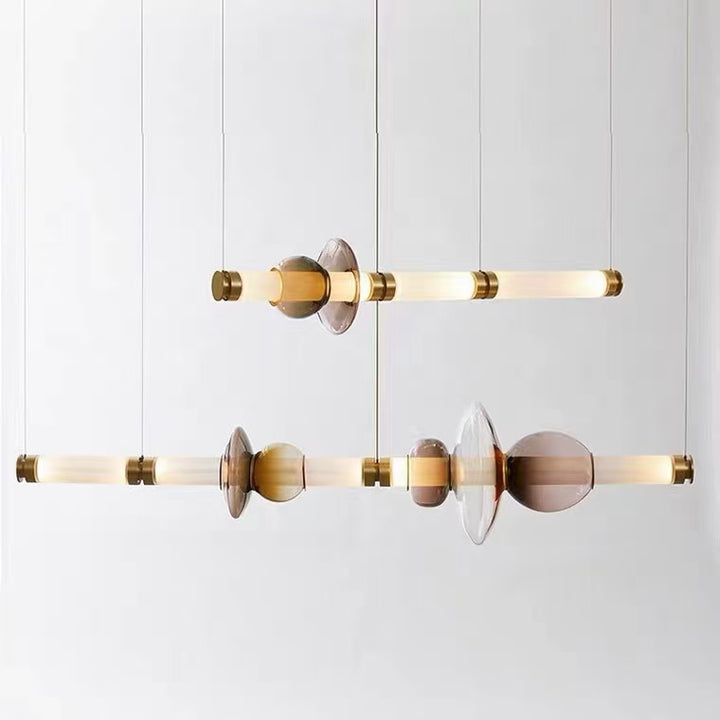 Modern glass and wood chandelier
