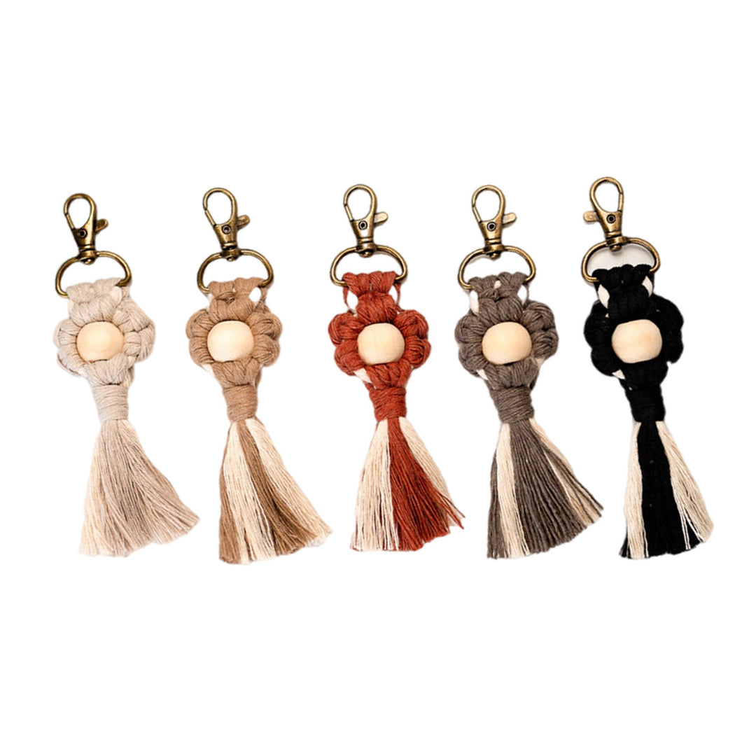 Macrame Keychain with Wooden Accents