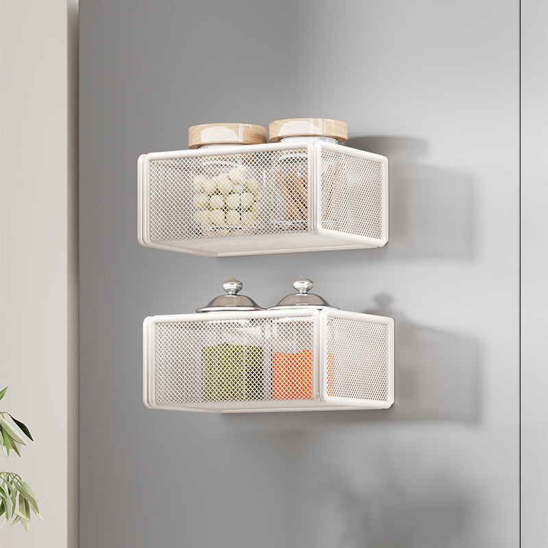 Wall-Mounted Mesh Floating Storage Shelf for Pantry Bathroom and Kitchen