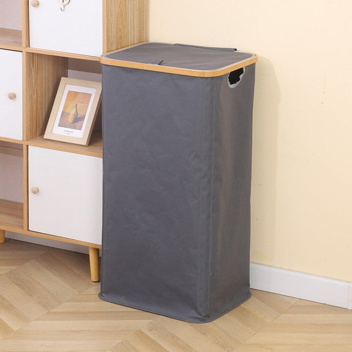 Stylish laundry basket with wooden lid
