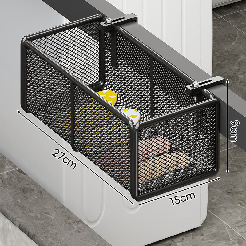 Over-Cabinet Mesh Hanging Storage Basket with Integrated Hooks and Drainable Metal Grid