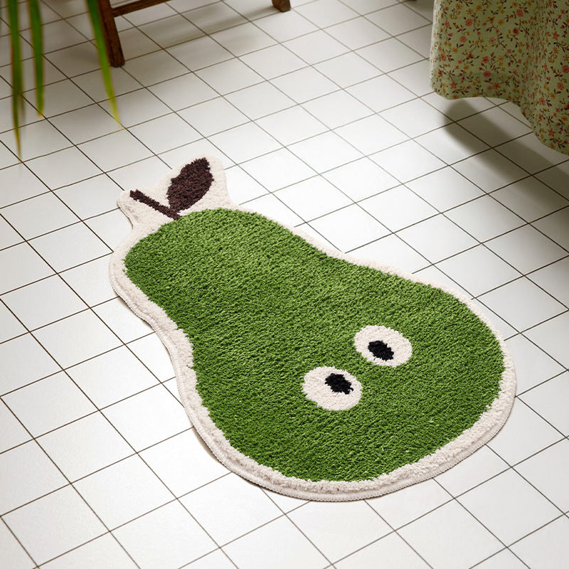 Hand-tufted short-pile floor rug in pear shape with non-slip latex backing