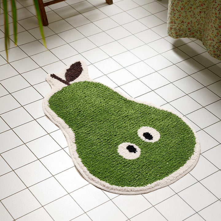 Hand-tufted short-pile floor rug in pear shape with non-slip latex backing