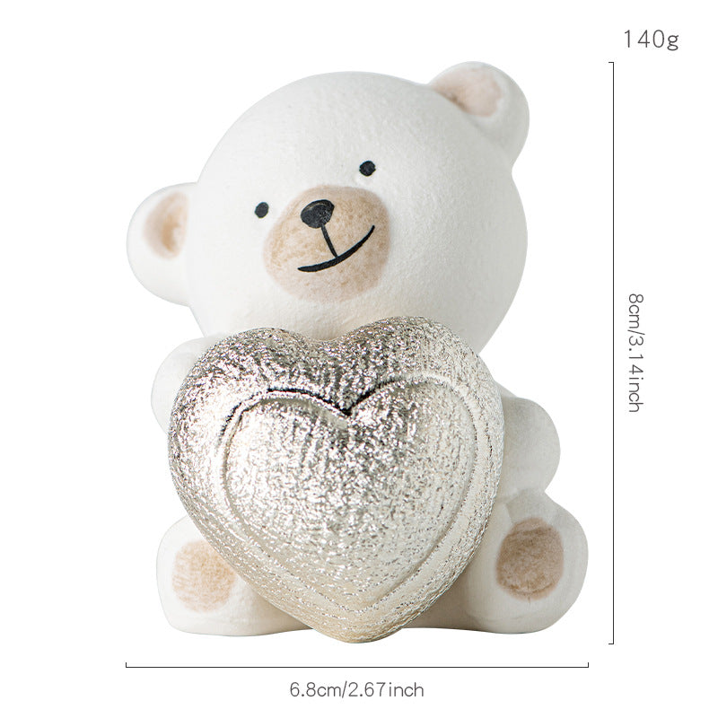 Kawaii Bear Figurine with Heart