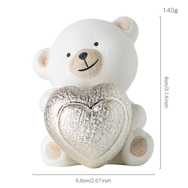 Kawaii Bear Figurine with Heart