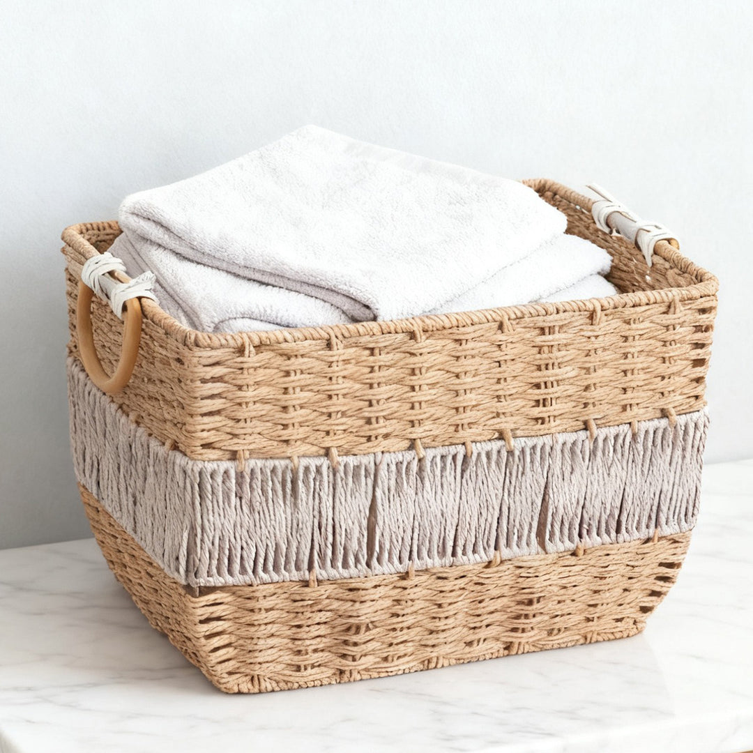 Handmade storage basket with fringes