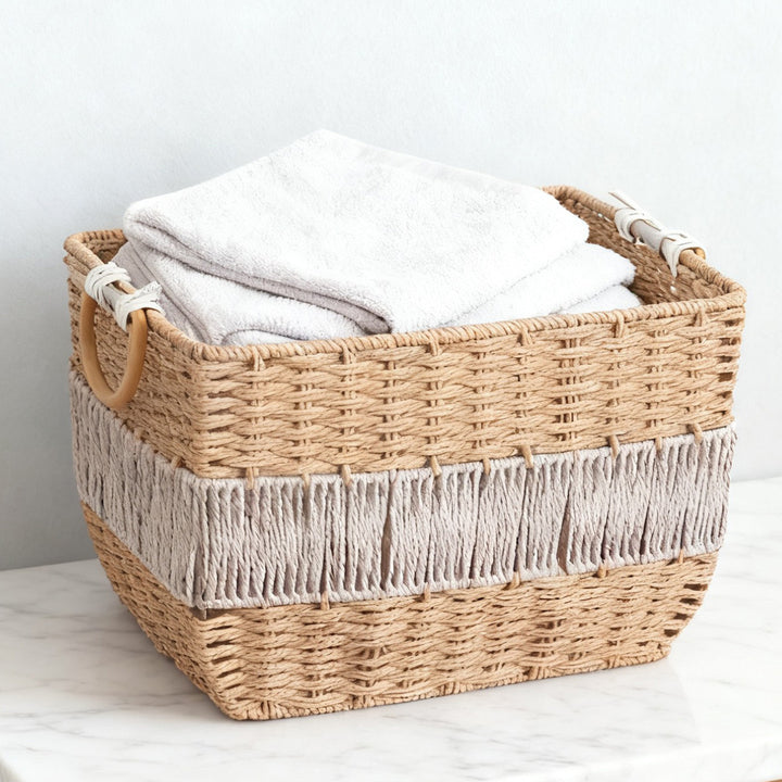 Handmade storage basket with fringes