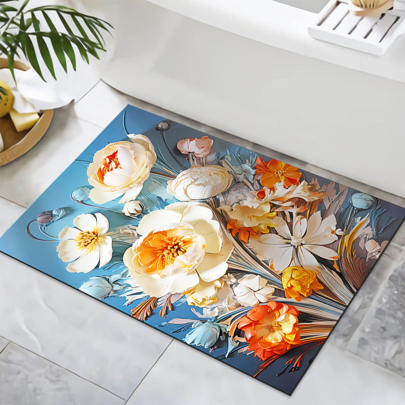 Textured Floral Design Bath Mat