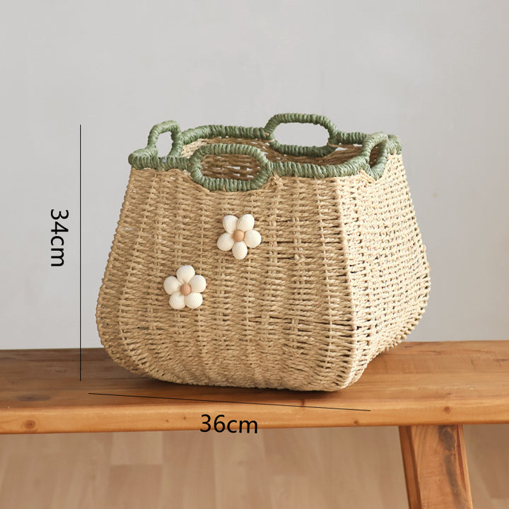 Handcrafted basket with flower appliqué