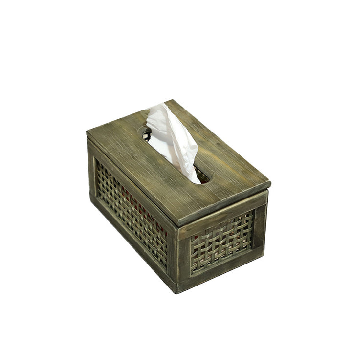 Wooden Tissue Box with Woven