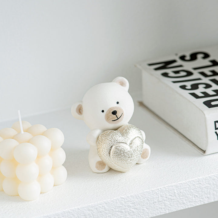 Kawaii Bear Figurine with Heart