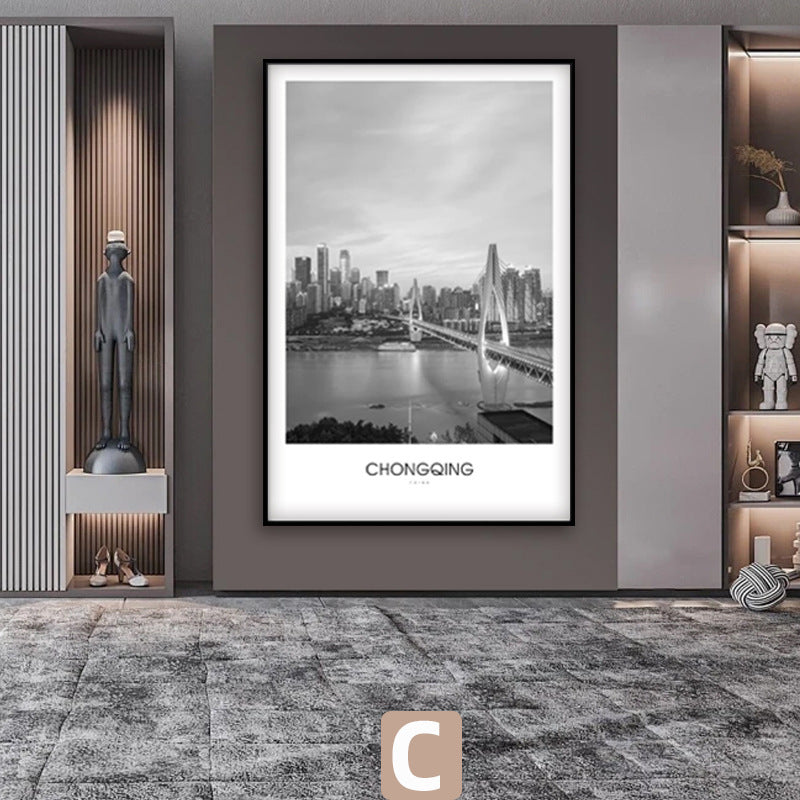 Framed Black and White London Cityscape Art Print