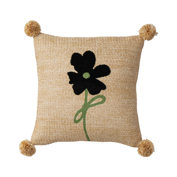 Decorative linen cushion with hand-stitched jute application