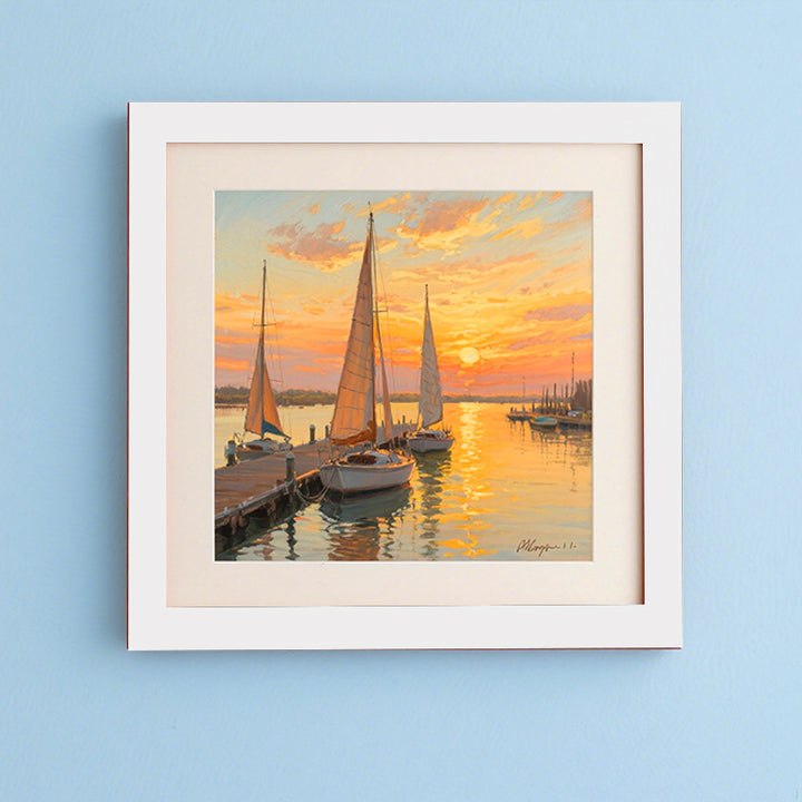 Framed Coastal Sunset Art Display