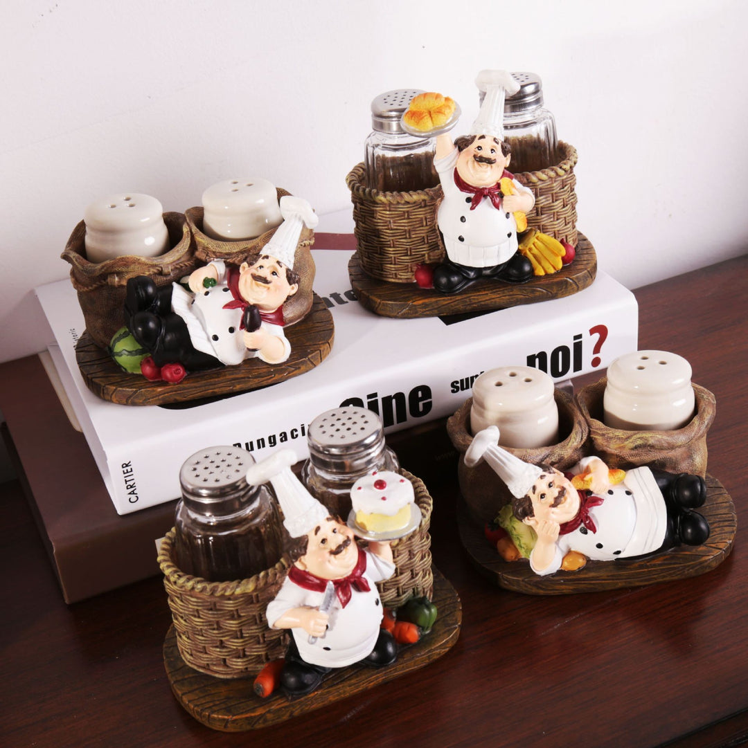 Chef-Themed Decorative Salt and Pepper Shaker Holder
