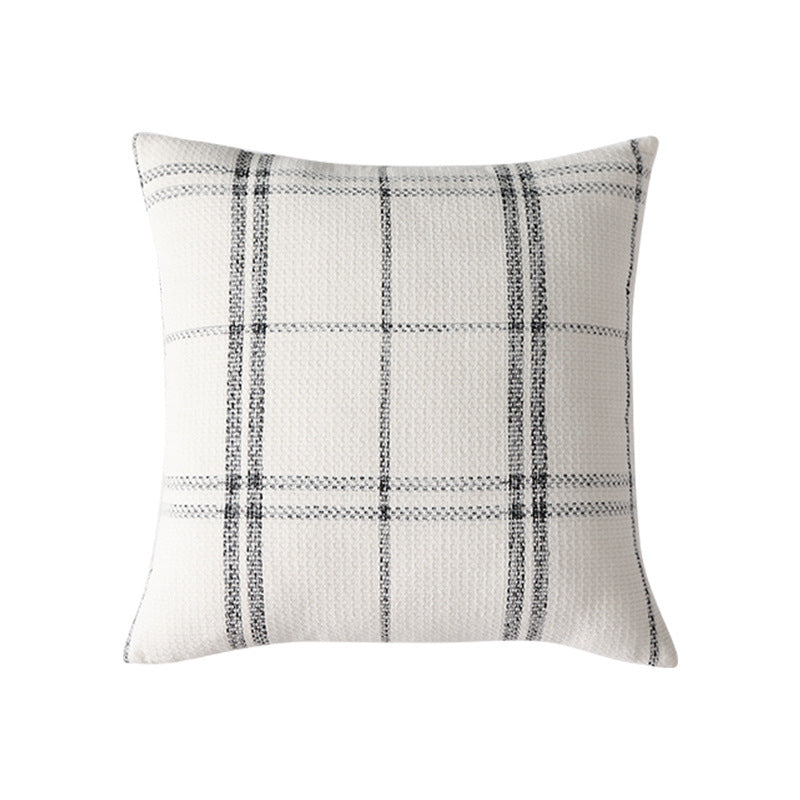 Rectangular woven cushion cover with checkered texture pattern and concealed zipper