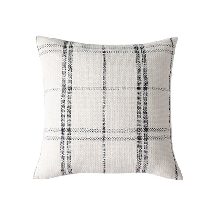 Rectangular woven cushion cover with checkered texture pattern and concealed zipper