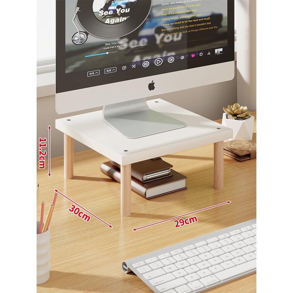 Elevated Wooden-Leg Monitor Riser with Under-Shelf Storage
