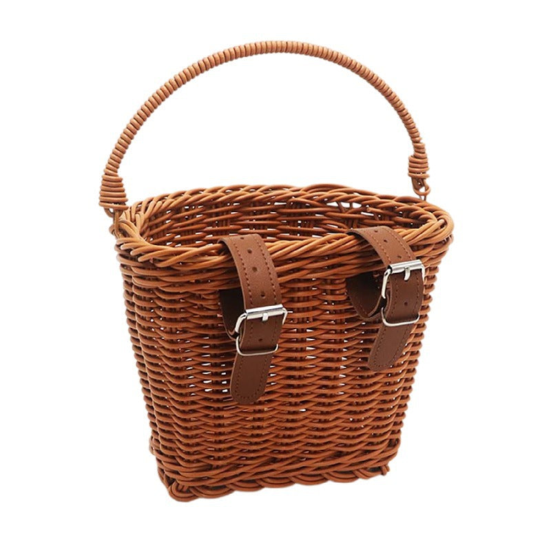 Practical hand basket with leather handles