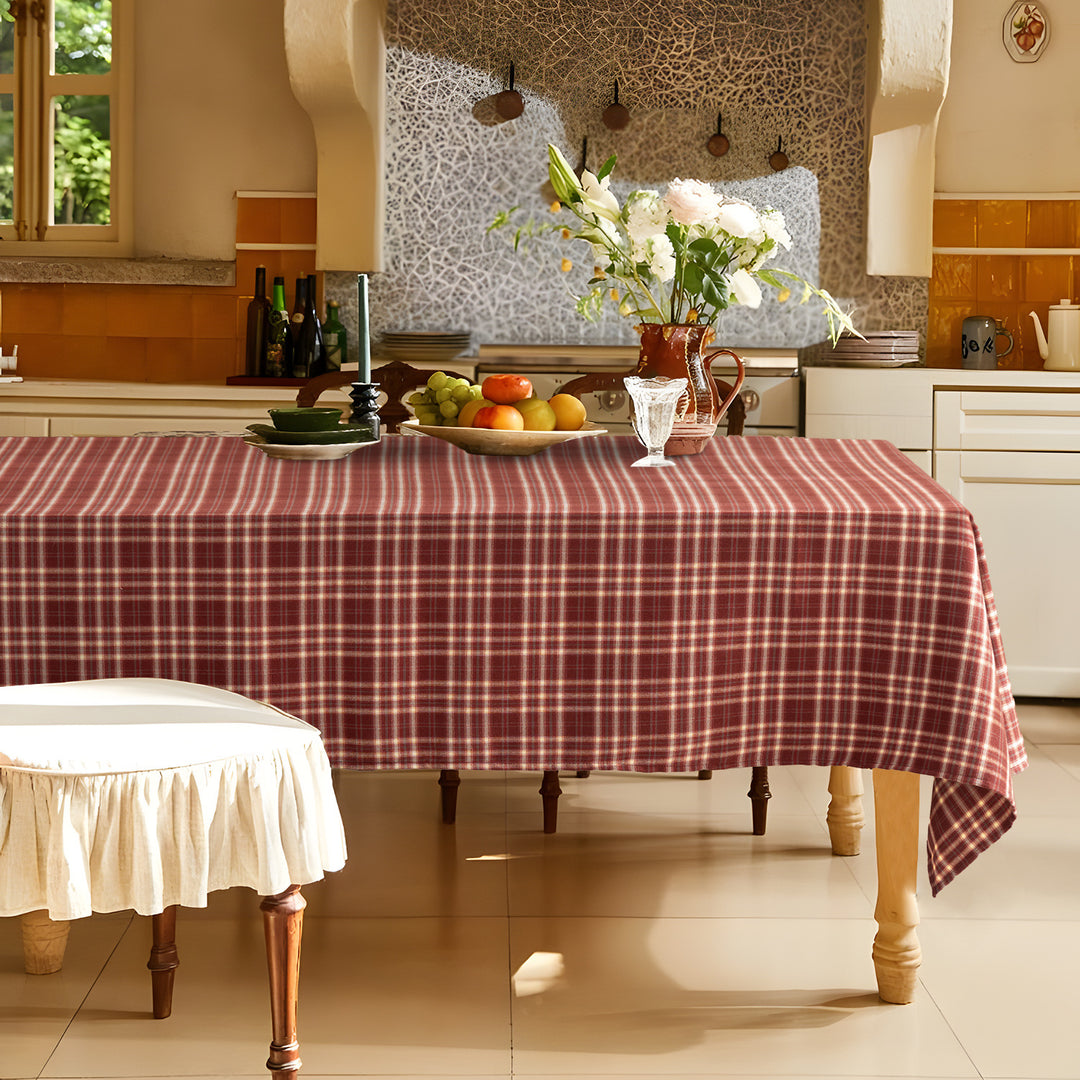 Checkered flannel tablecloth made of cotton blend with soft texture