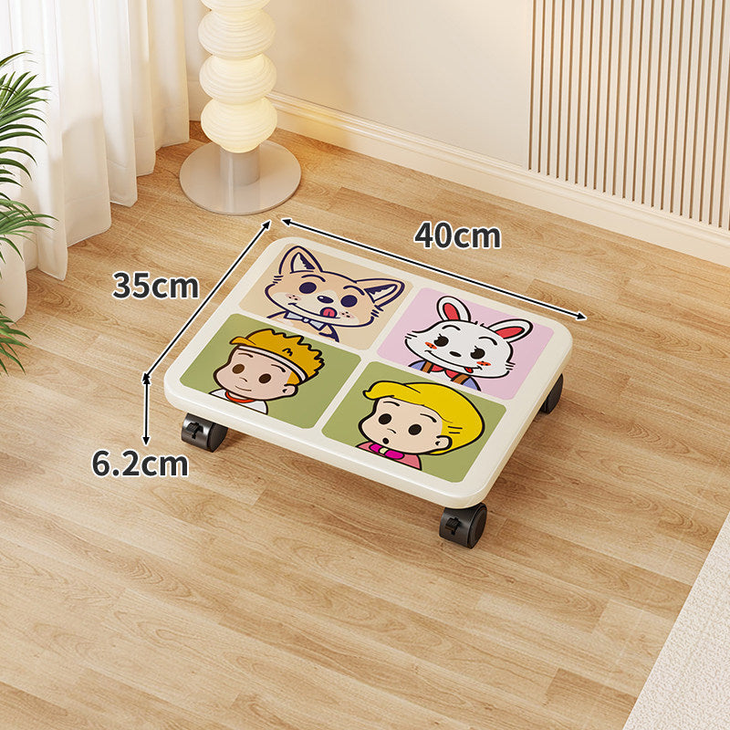 Low-Profile Under-Bed Rolling Storage Platform with Cartoon Top and Locking Casters