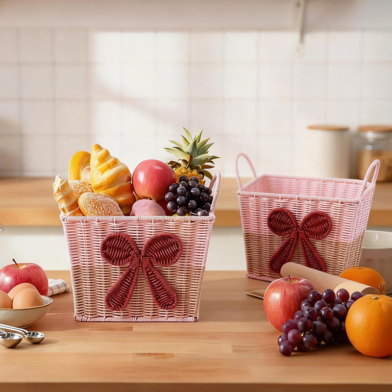 Decorative Woven Storage Basket with Bow Design