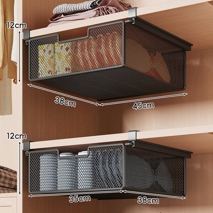 Retractable Under-Shelf Wire Mesh Drawer for Closet Organization