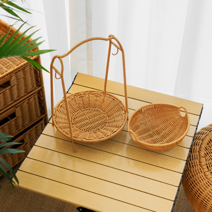 Two-Tiered Woven Fruit Display Stand