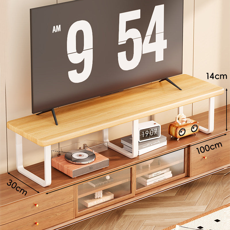Wide Wooden TV Stand Riser with Metal U-Leg Elevating Shelf