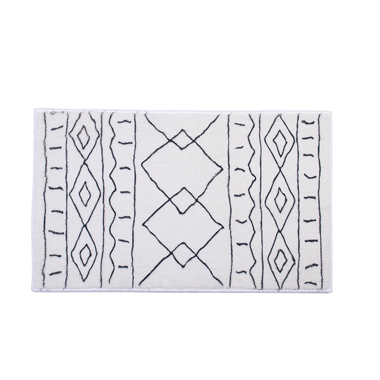 Soft high-pile bath mat rug with Berber-inspired diamond pattern