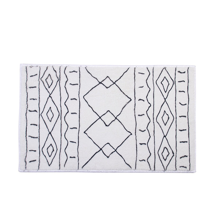 Soft high-pile bath mat rug with Berber-inspired diamond pattern