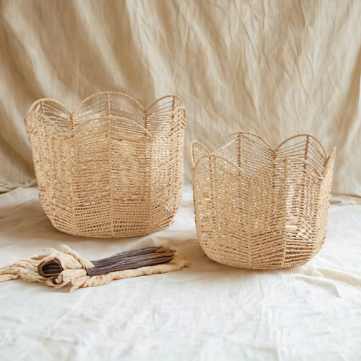 Handcrafted storage basket in leaf design