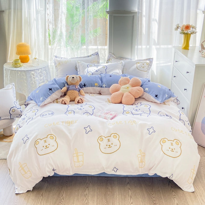 Playful Floral Cartoon Duvet Cover Set