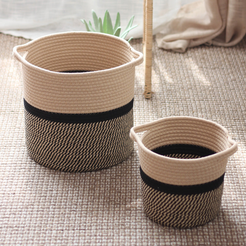 Decorative laundry basket made of woven material