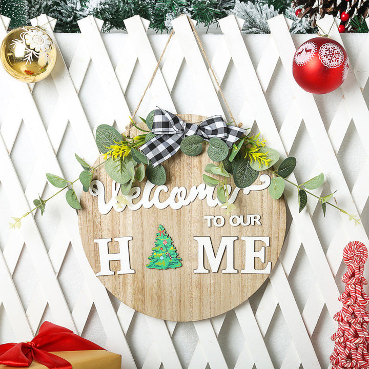 Decorative wooden sign with welcome message