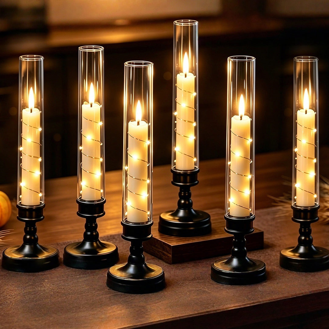 LED flameless table candle holder with glass hurricane and remote control
