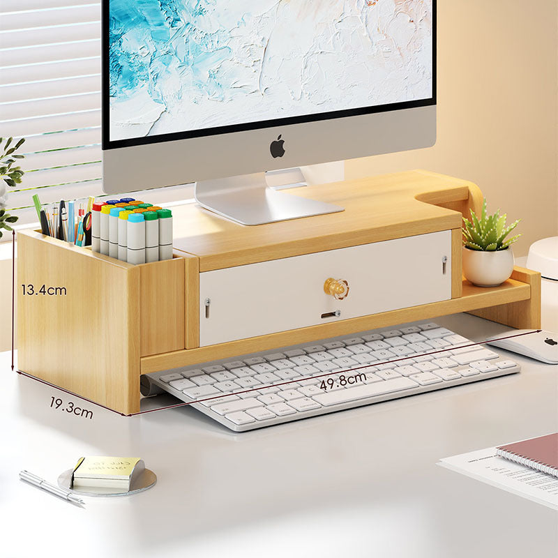 Wooden Monitor Riser with Lockable Drawer and Pen Organizer