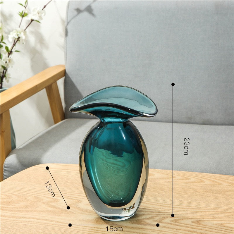 Hand-Blown Sculptural Flared-Top Art Glass Centerpiece Vase