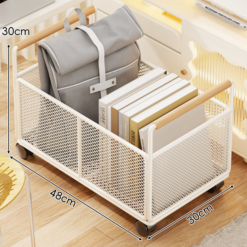 Rectangular Metal Mesh Storage Basket with Wooden Handle Rack