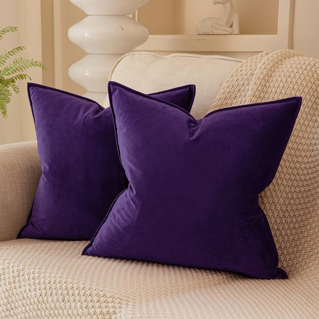 Plush Velvet Square Throw Pillow Set with Hidden Zipper and Down-Alternative Insert