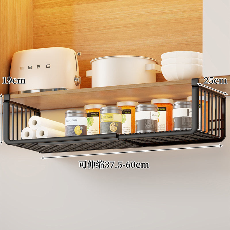 Under-Shelf Sliding Hanging Kitchen Storage Basket Organizer with Ventilated Metal Base and Rail Mount