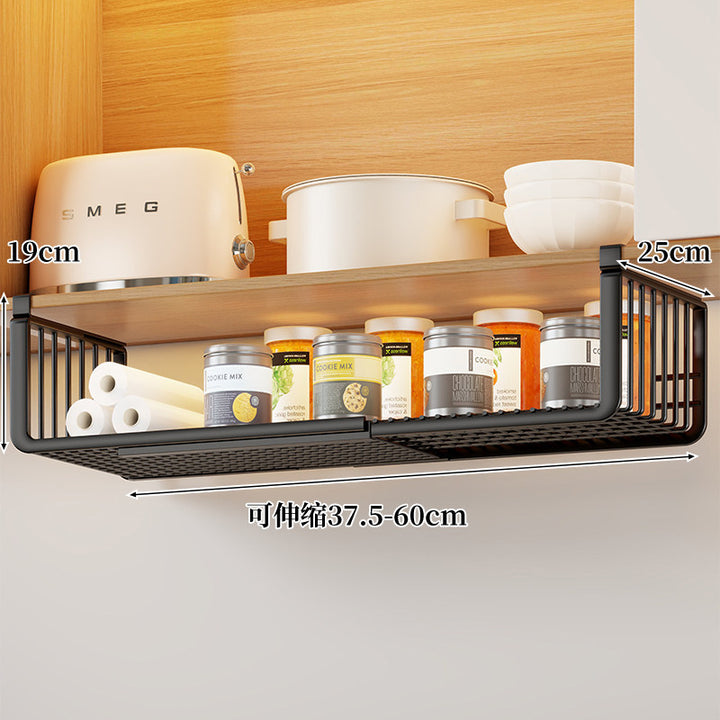 Under-Shelf Sliding Hanging Kitchen Storage Basket Organizer with Ventilated Metal Base and Rail Mount